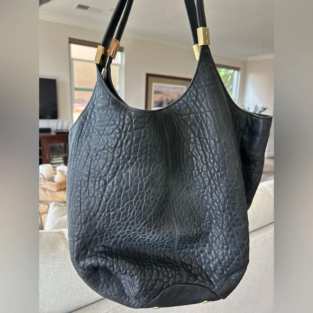 Elizabeth & James Black Textured Leather Shoulder Bag